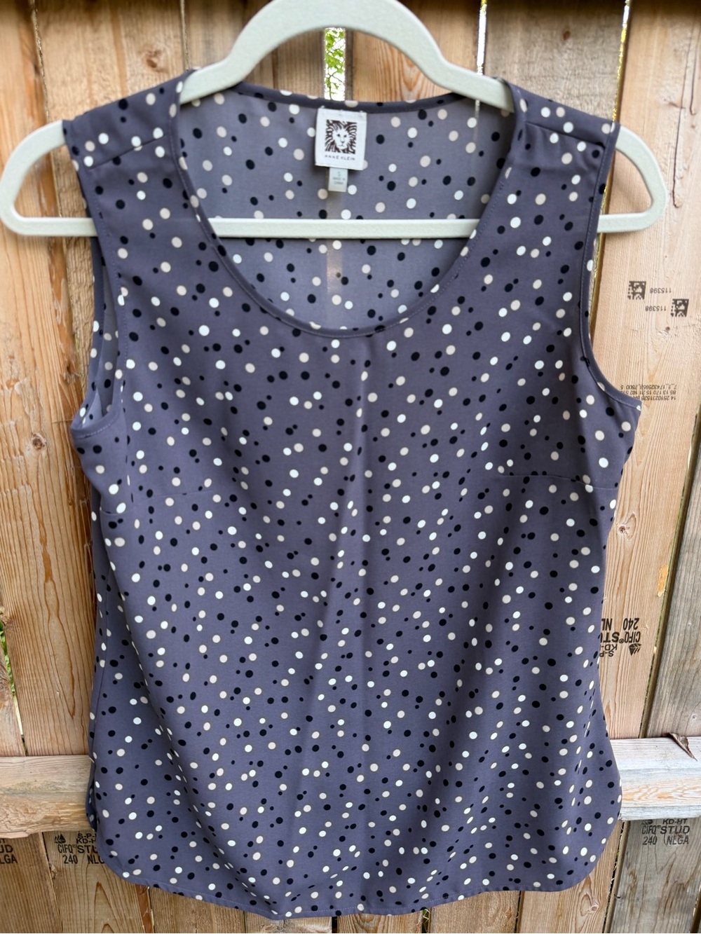 Anne Klein Navy Polka Dot Sleeveless Scoop Neck Blouse